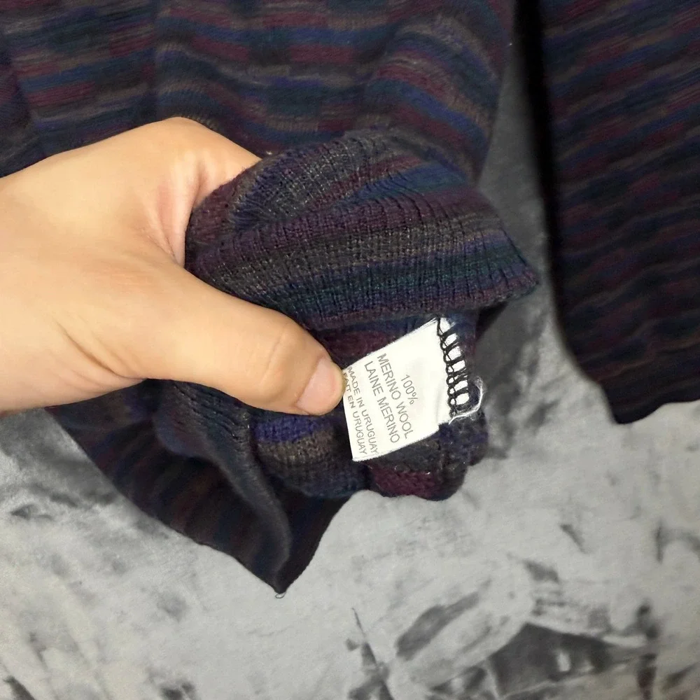 Merino Wool Sweater Mens Large Multicolor Excellent Textured Knit